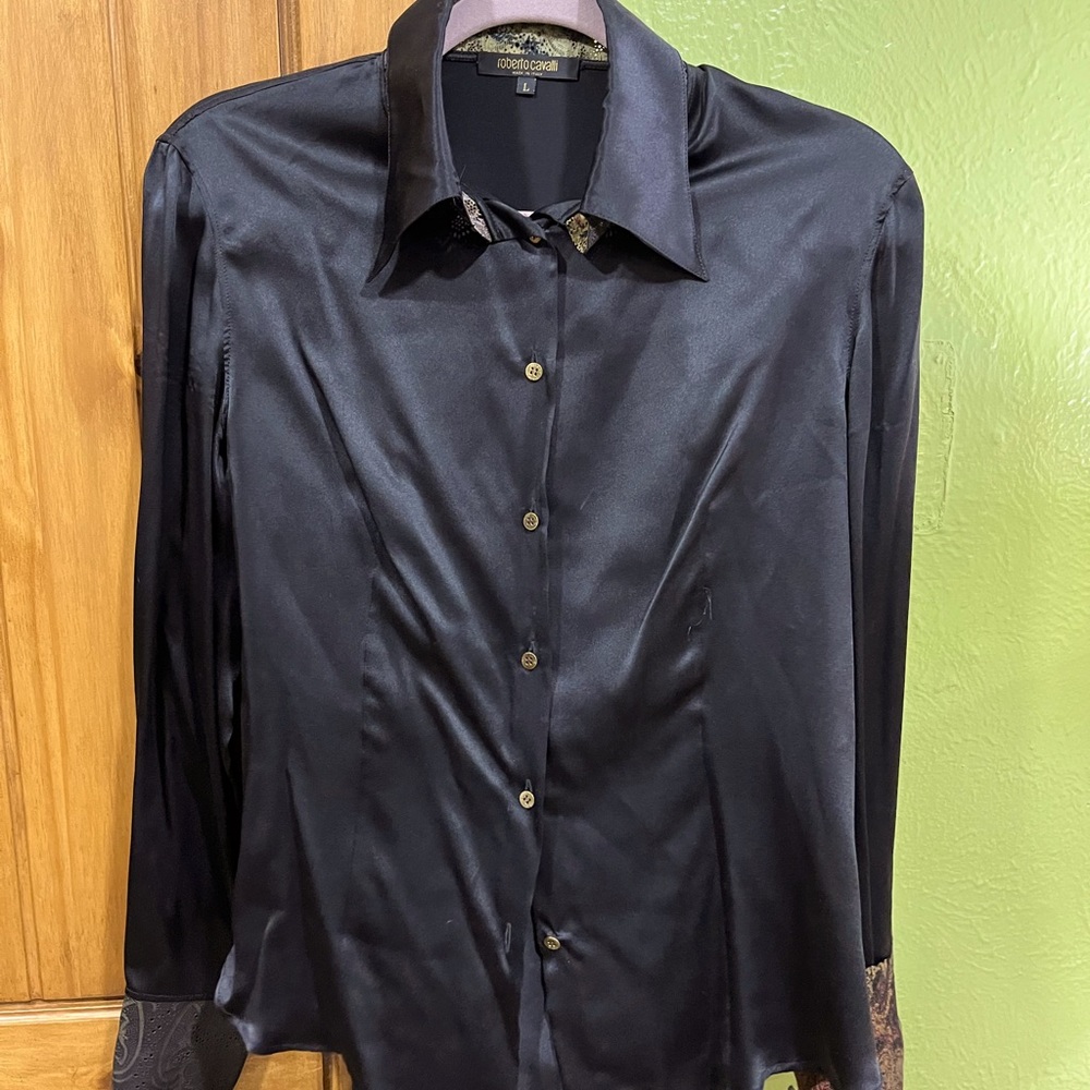 Roberto Cavalli black silk blouse